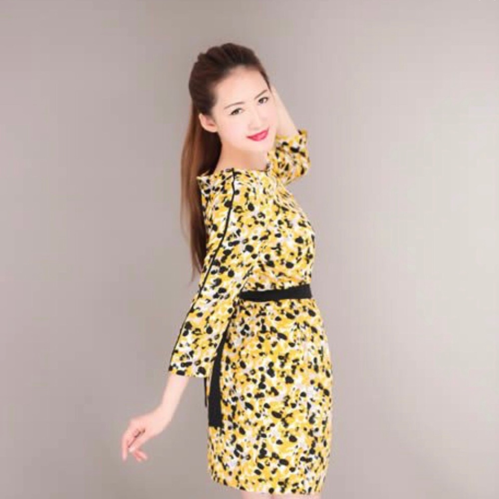 H&M Yellow and Black Patterned Dress